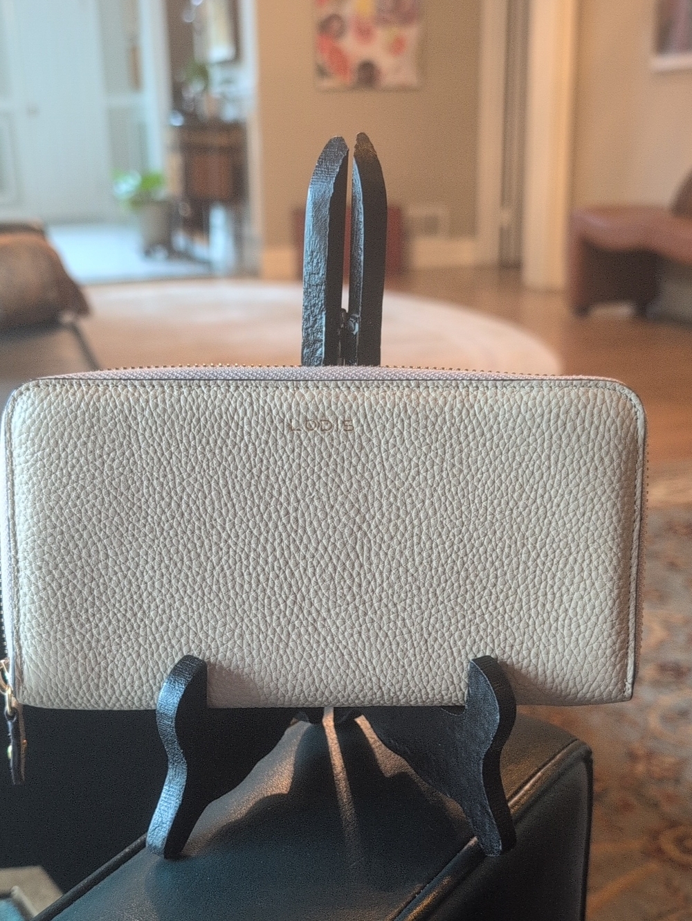 Lodis Pebbled Leather Zip Wallet in Light Beige. EUC